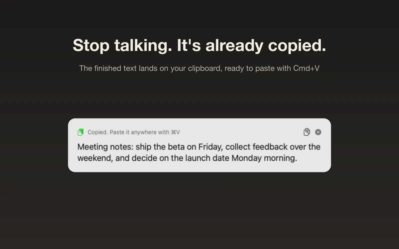 Text copied to the clipboard